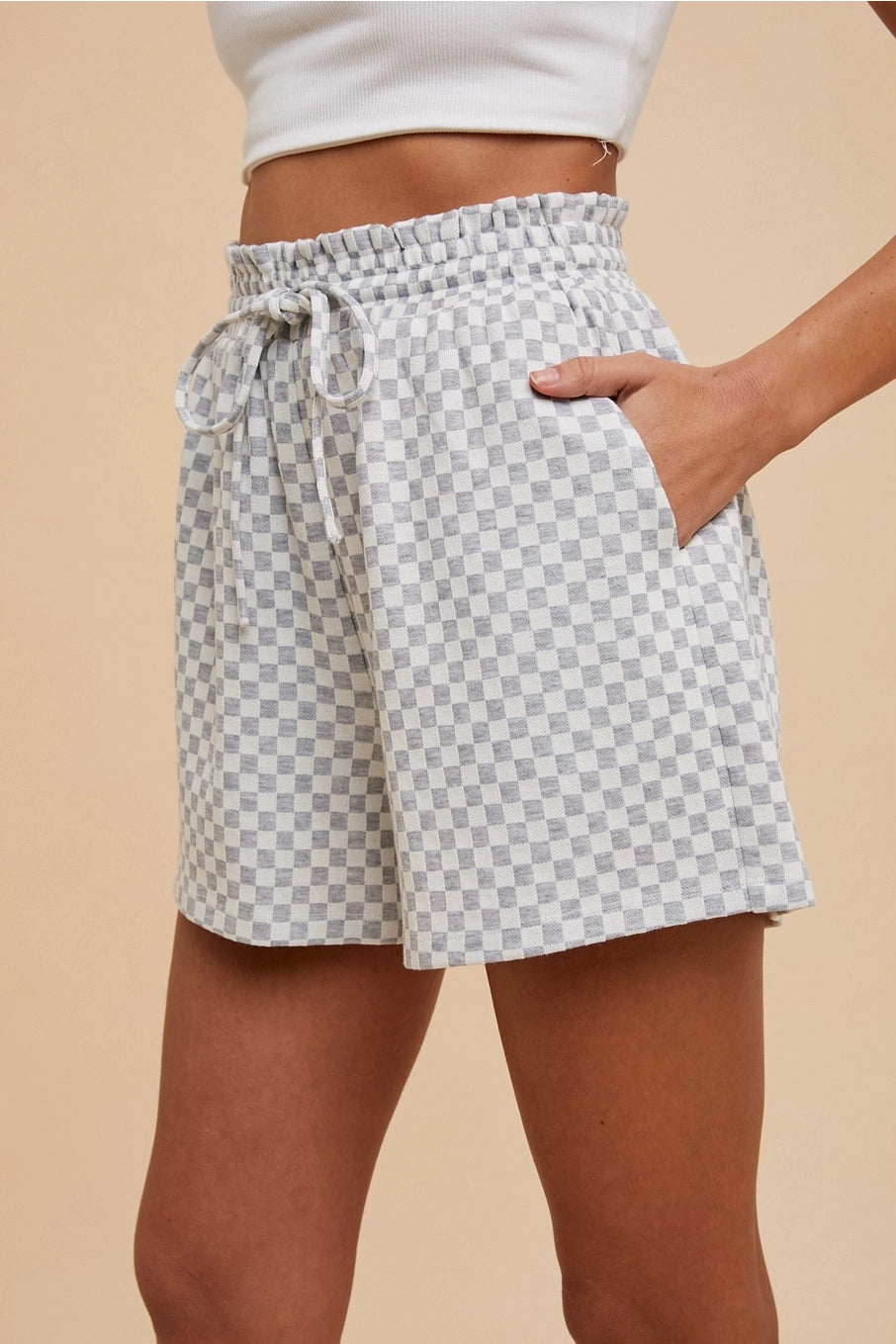 Quincy Checkerboard Shorts in Grey