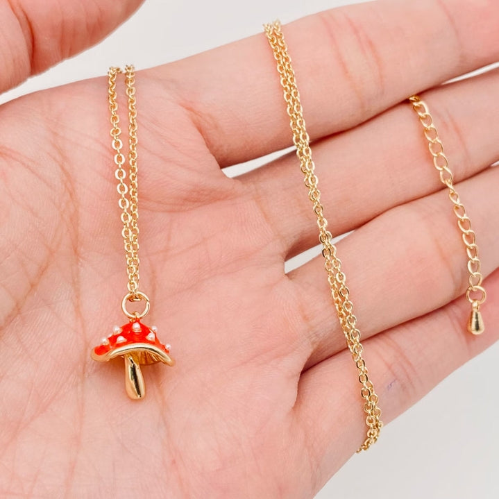 Birdie & Fern Mushroom Pendant Necklace