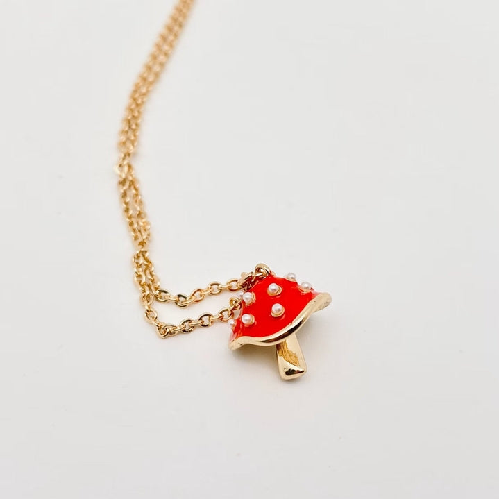 Birdie & Fern Mushroom Pendant Necklace