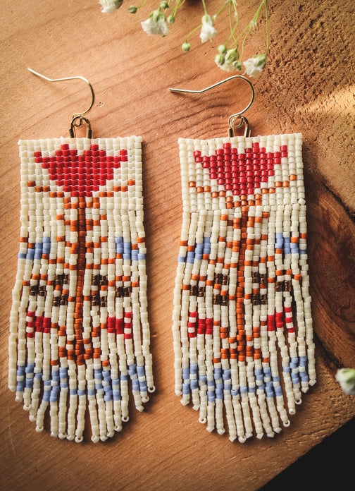 Vintage Flower Fringe Earrings