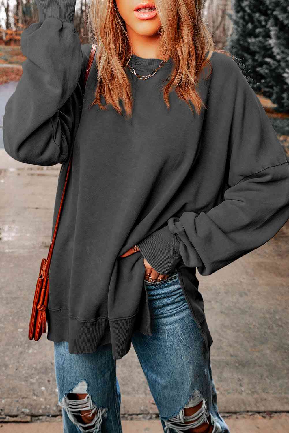 Throw On A Smile Oversized Sweatshirt