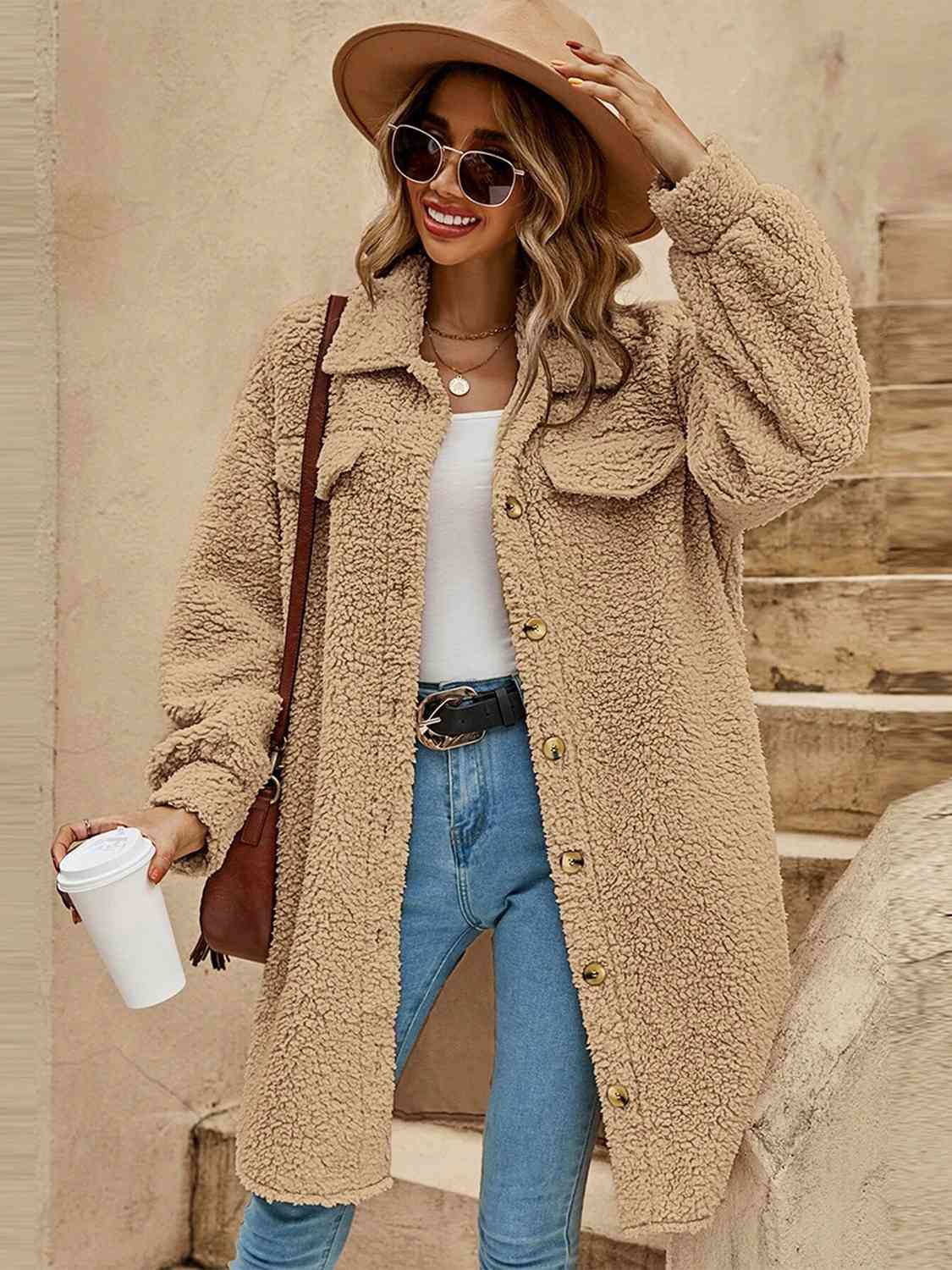 Sherpa Collared Button Down Coat