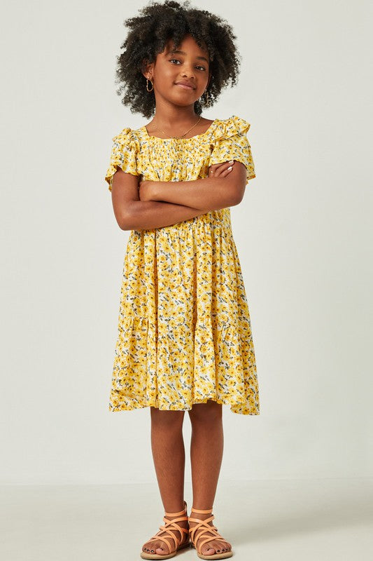 Girls mustard floral dress sale