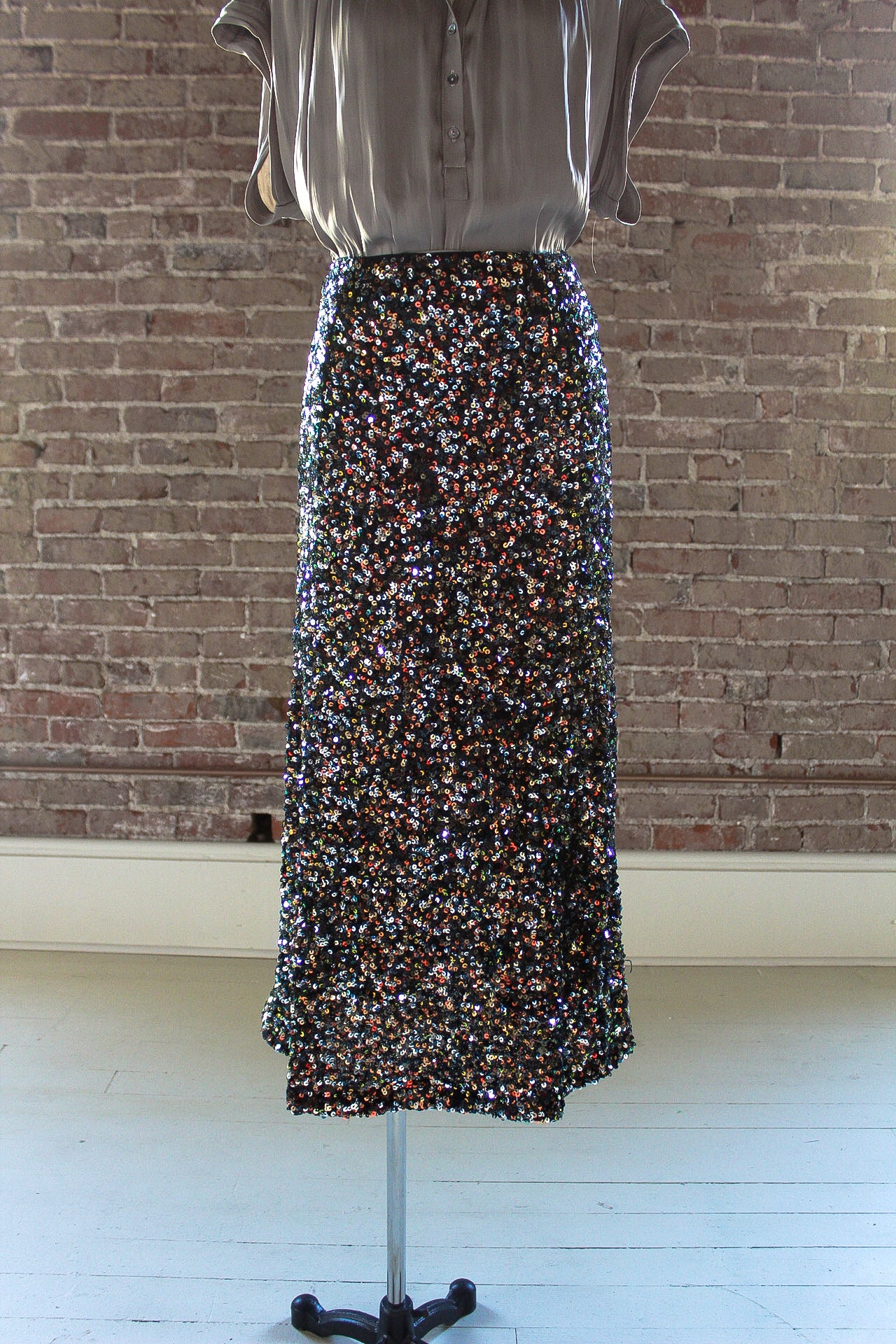 Rainbow Sequin Midi Skirt