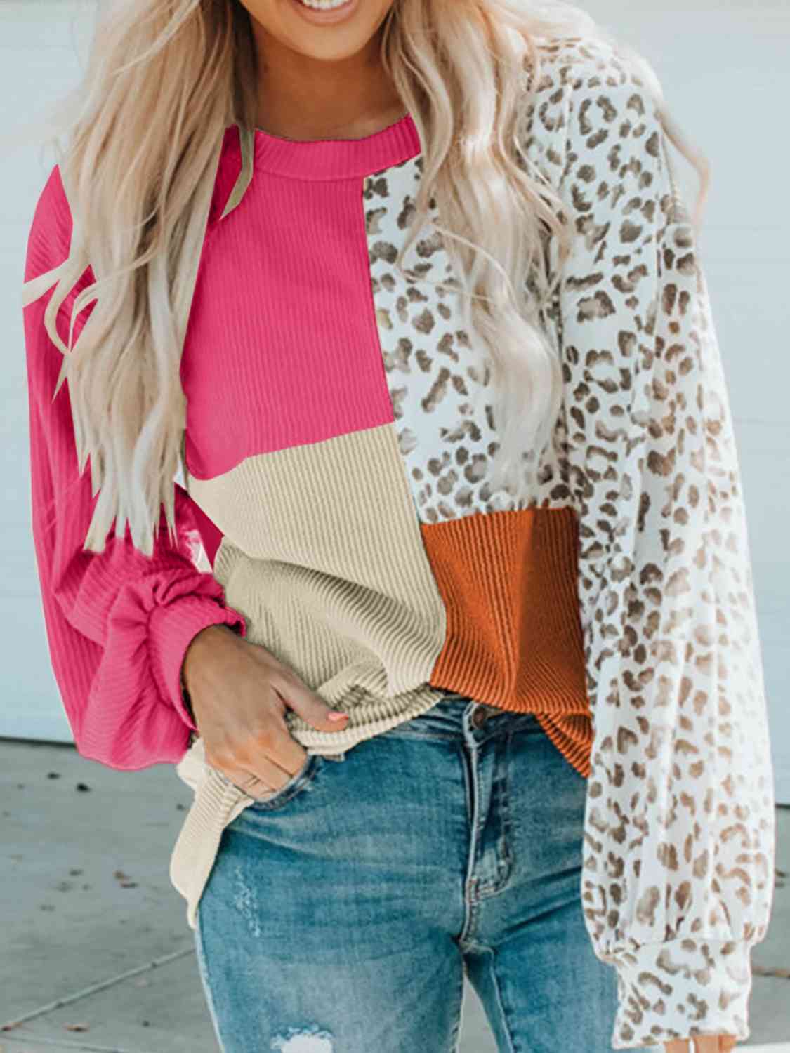 Color Block Leopard Top