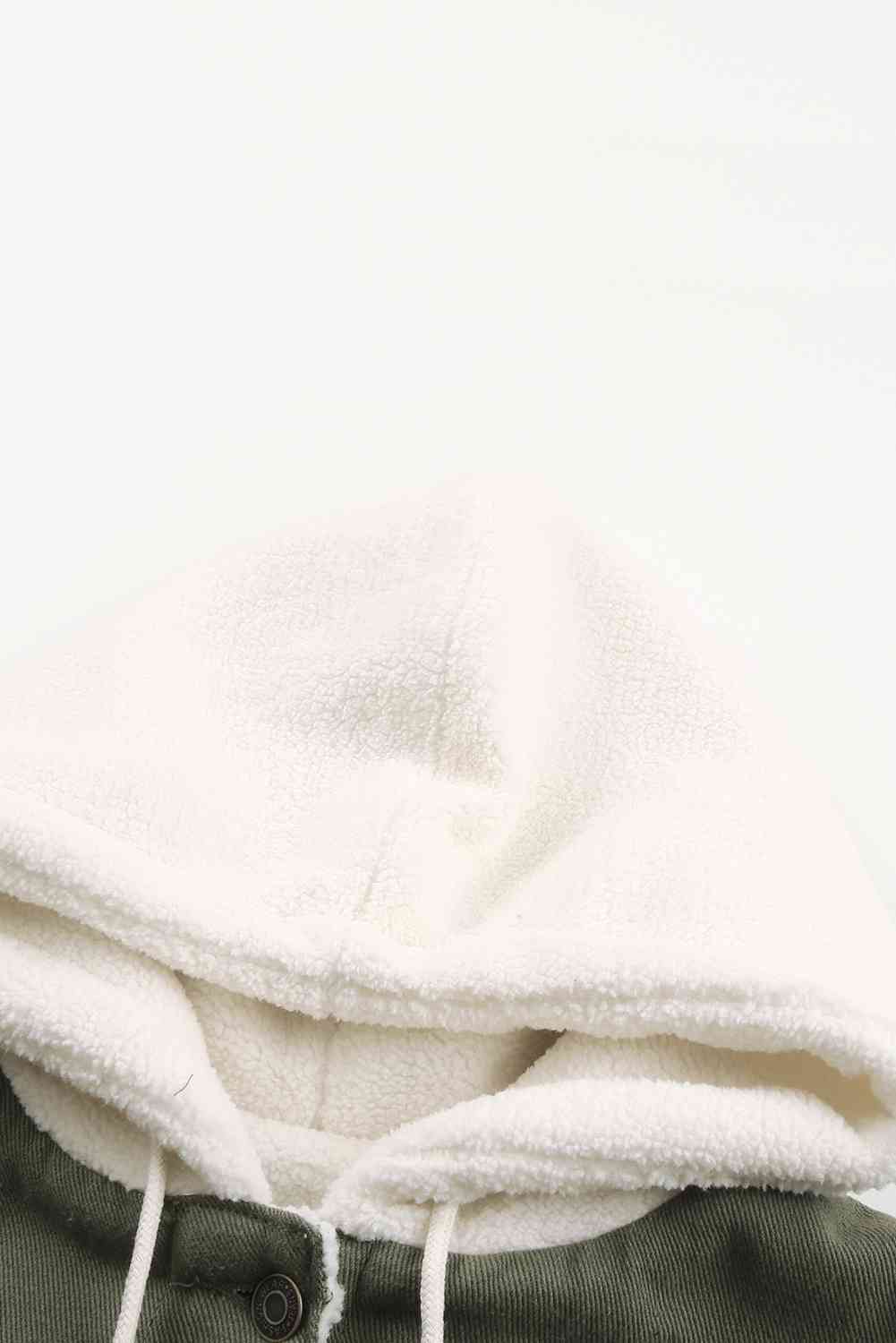 Two-Tone Sherpa Hooded Denim Jacket