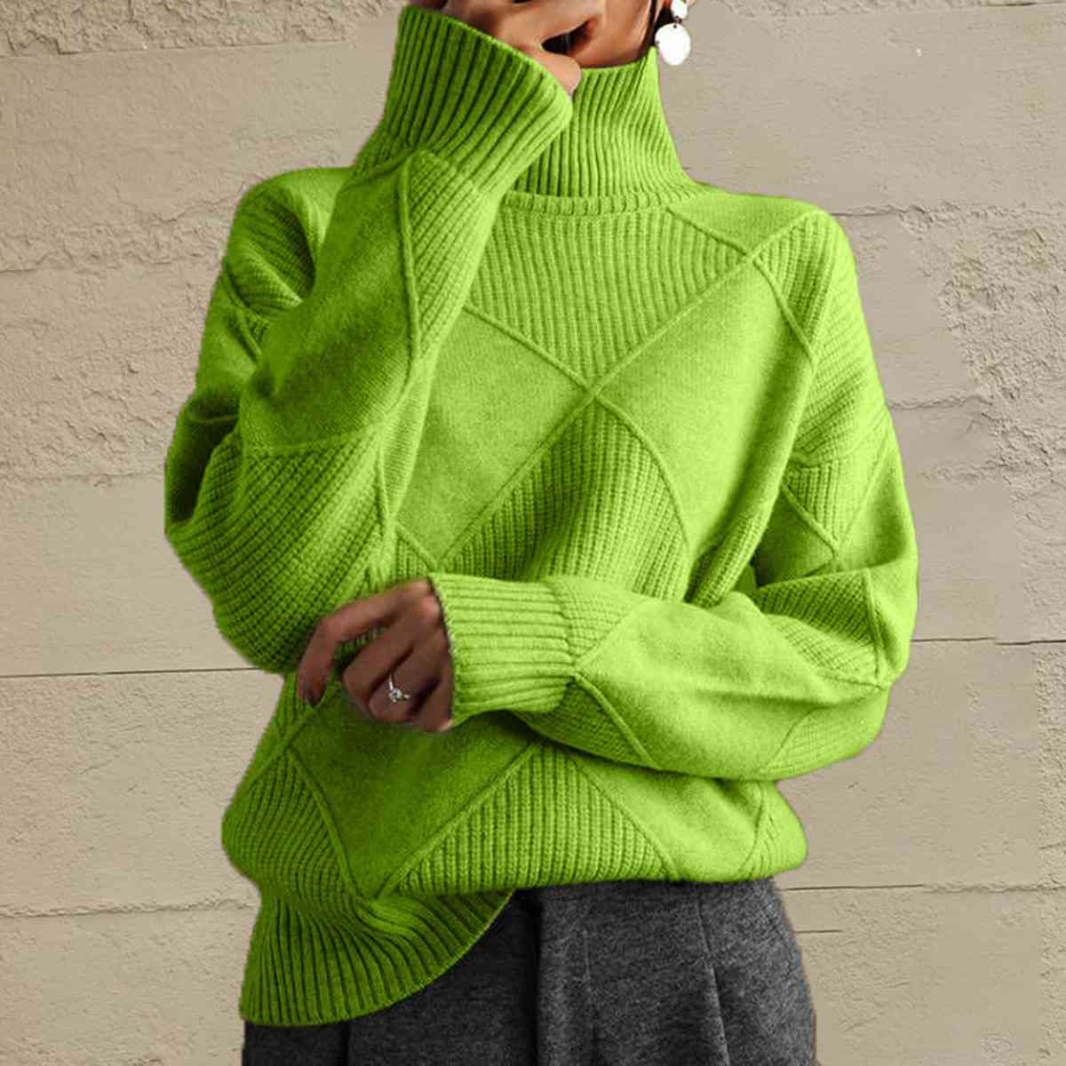 Janeve Geometric Turtleneck Sweater