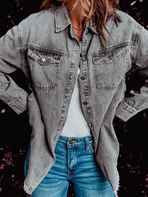Frayed Hem Denim Shacket