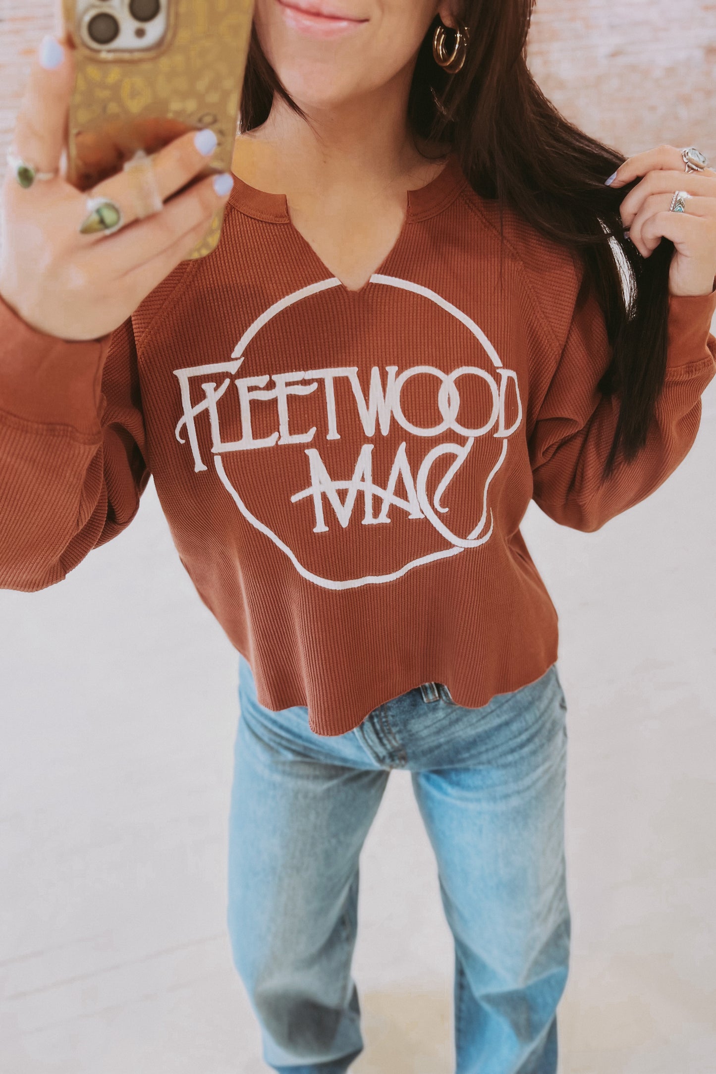 "Fleetwood Mac" Cropped Thermal Henley