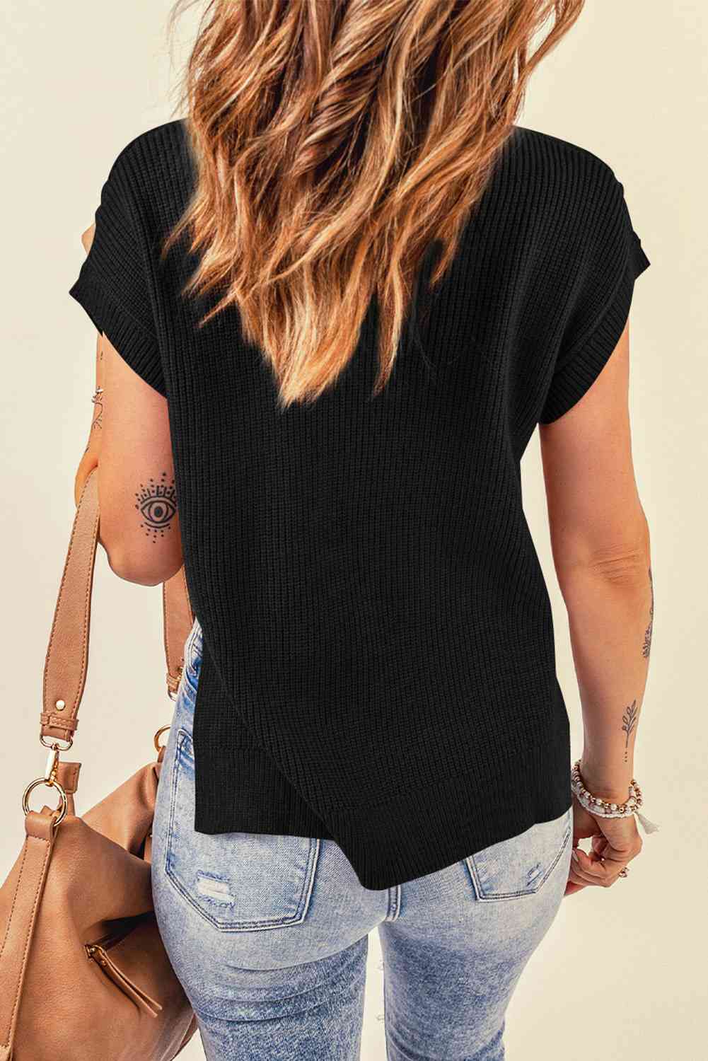 Cable-Knit Side Slit Sleeveless Sweater