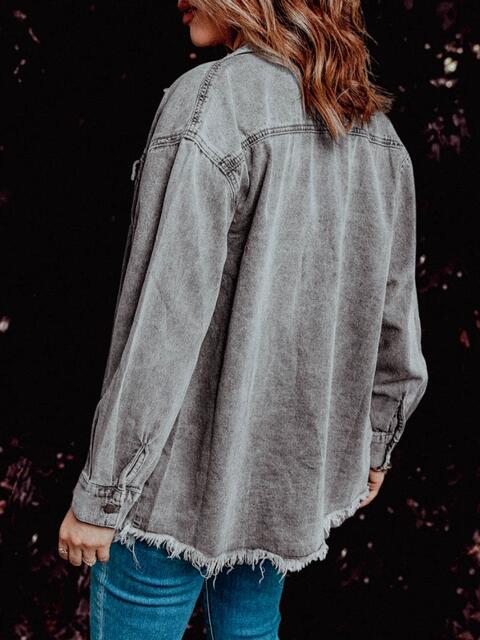 Frayed Hem Denim Shacket