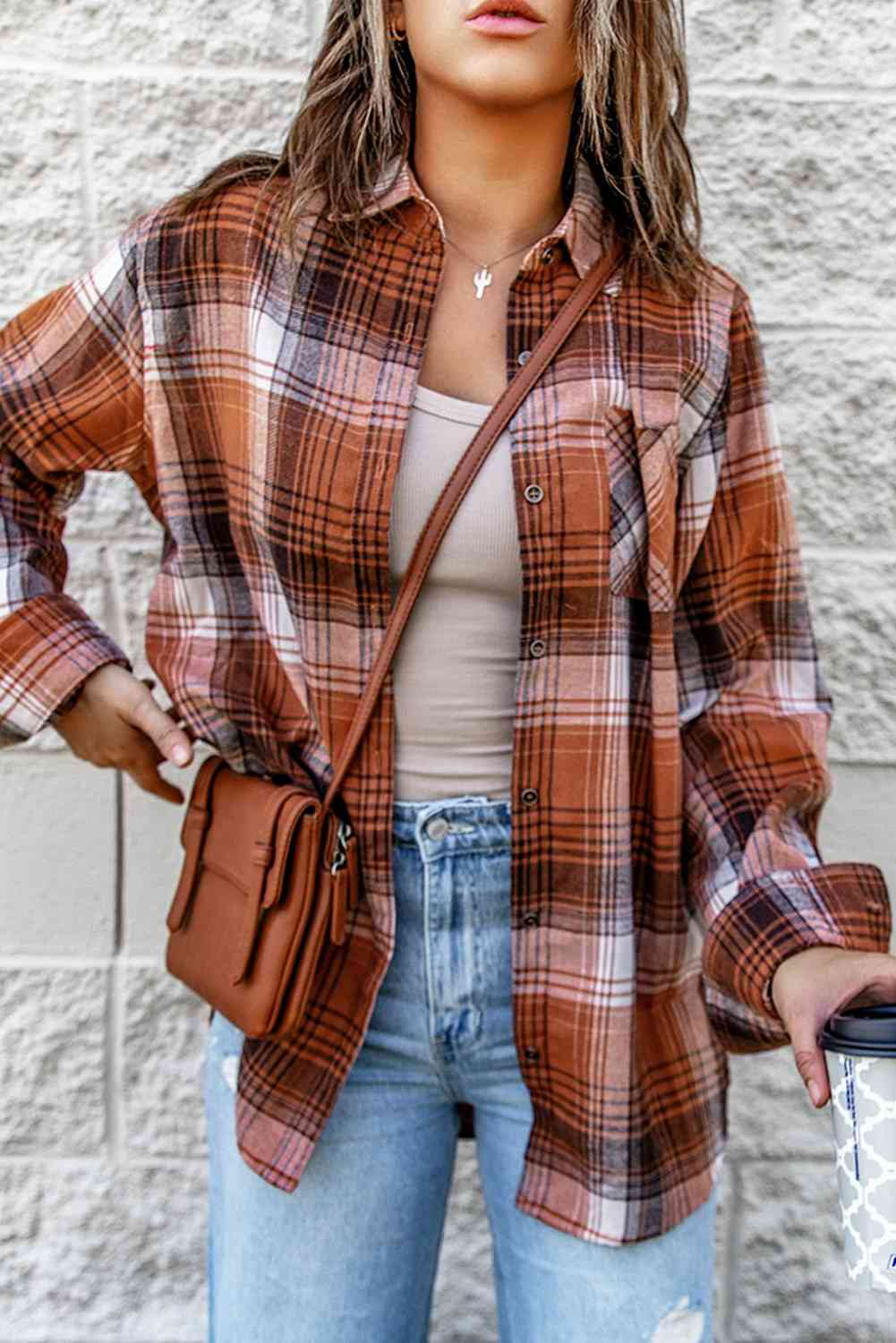 Terracotta Long Sleeve Plaid Shirt