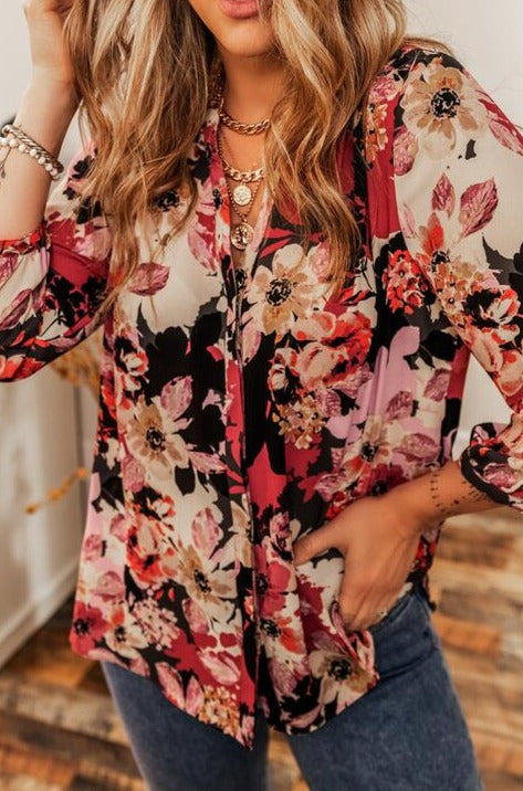 Fiona Notched Long Sleeve Blouse
