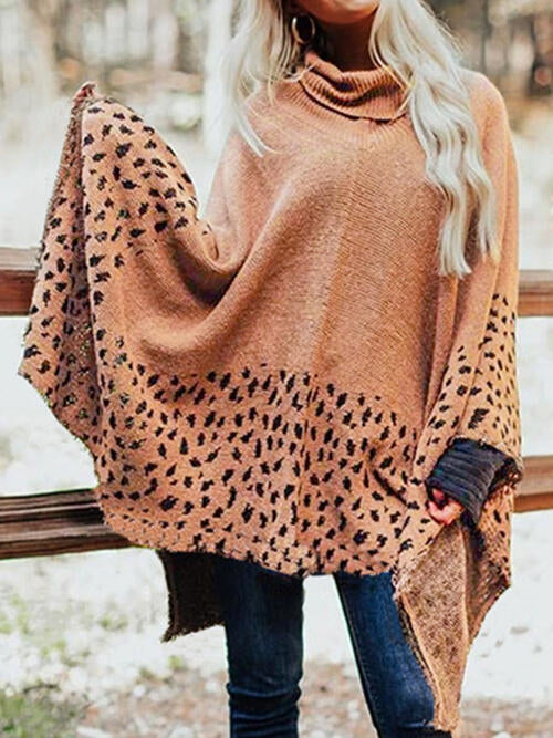 Pia Leopard Turtleneck Poncho