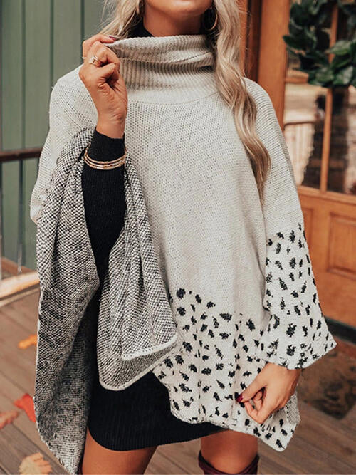 Pia Leopard Turtleneck Poncho