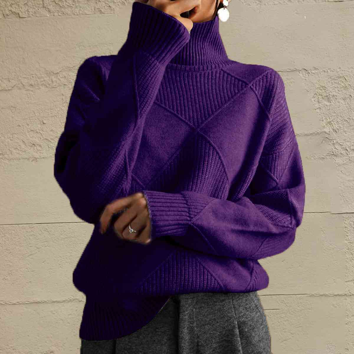 Janeve Geometric Turtleneck Sweater