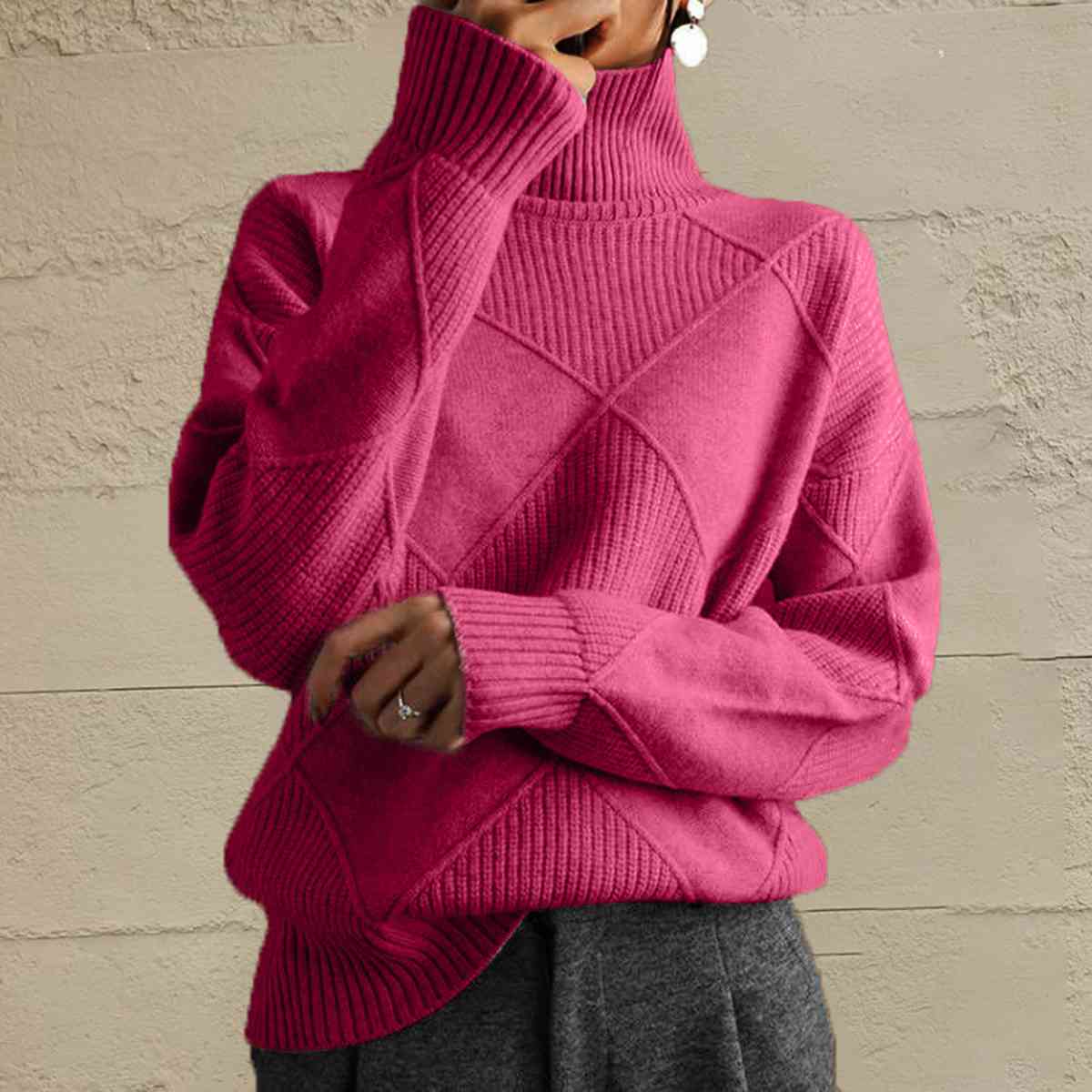 Janeve Geometric Turtleneck Sweater