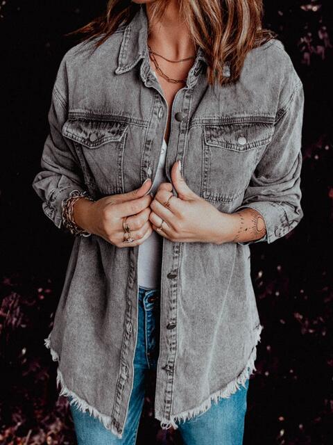 Frayed Hem Denim Shacket