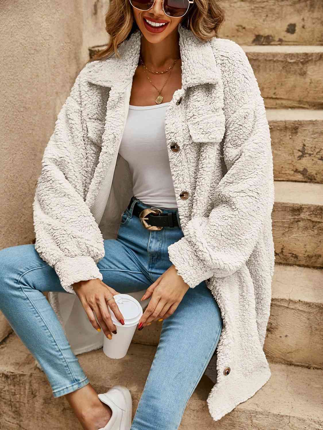 Sherpa Collared Button Down Coat