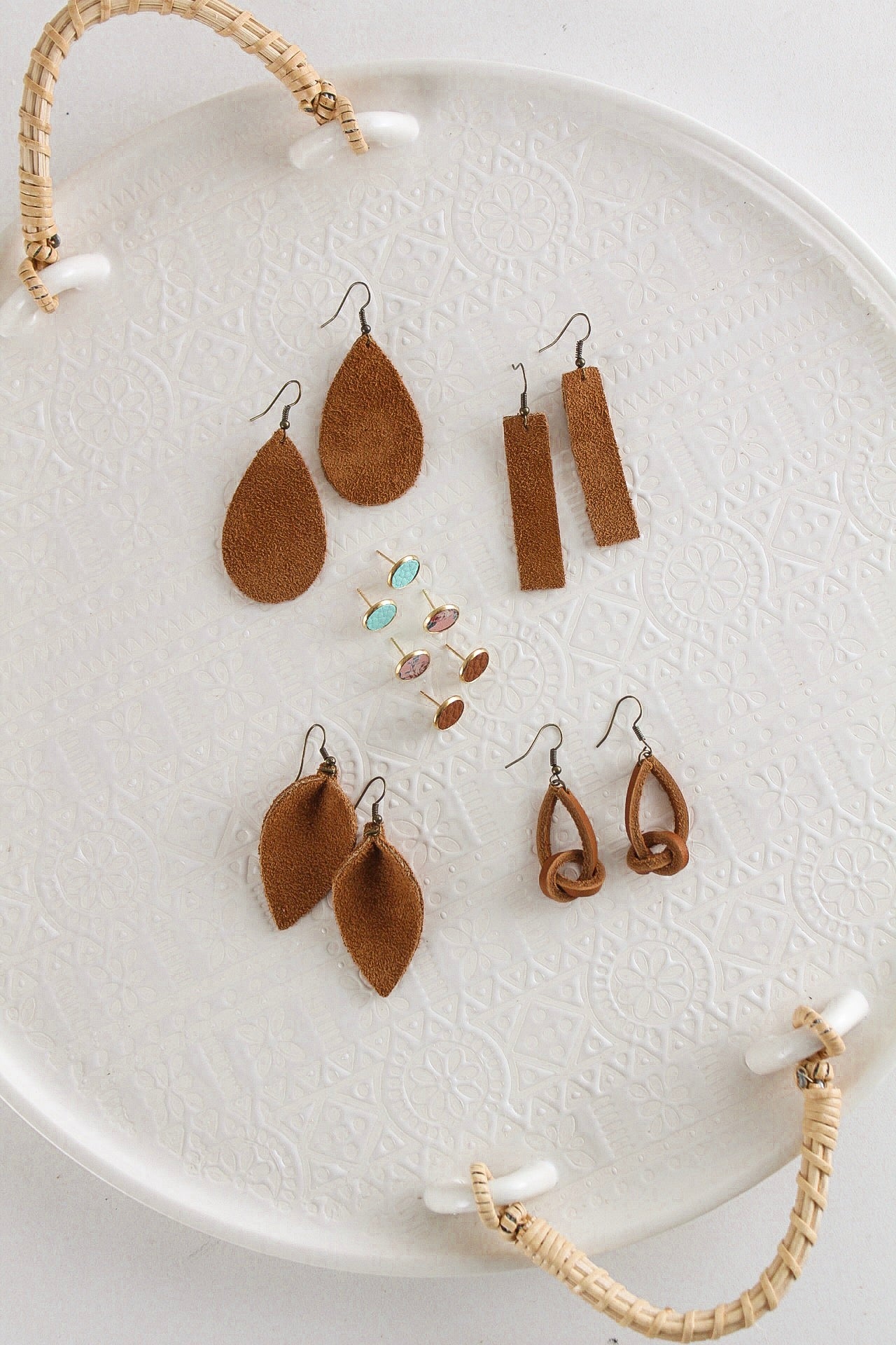 Jones & Lake Leather Drop Bar Earrings