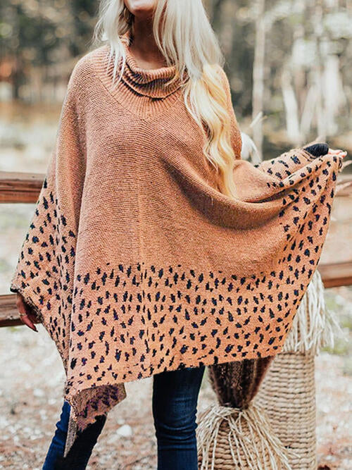 Pia Leopard Turtleneck Poncho