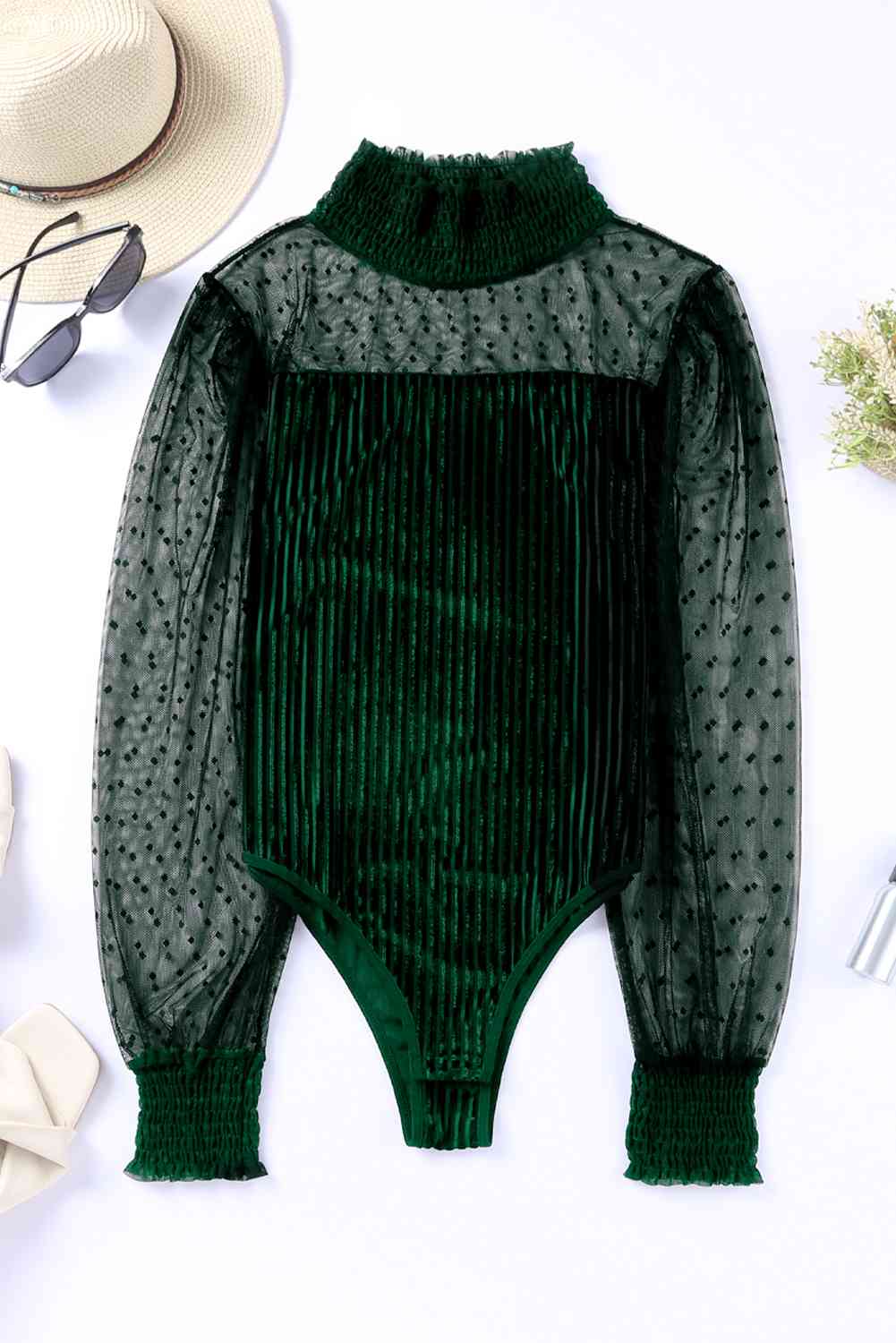 Velvet + Mesh Long Sleeve Bodysuit