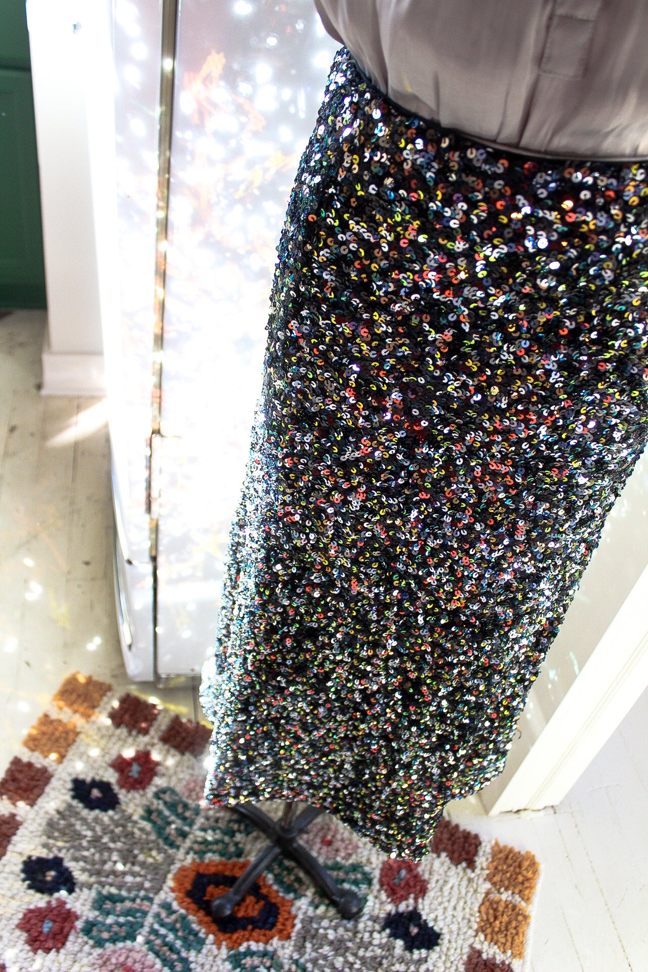 Rainbow Sequin Midi Skirt