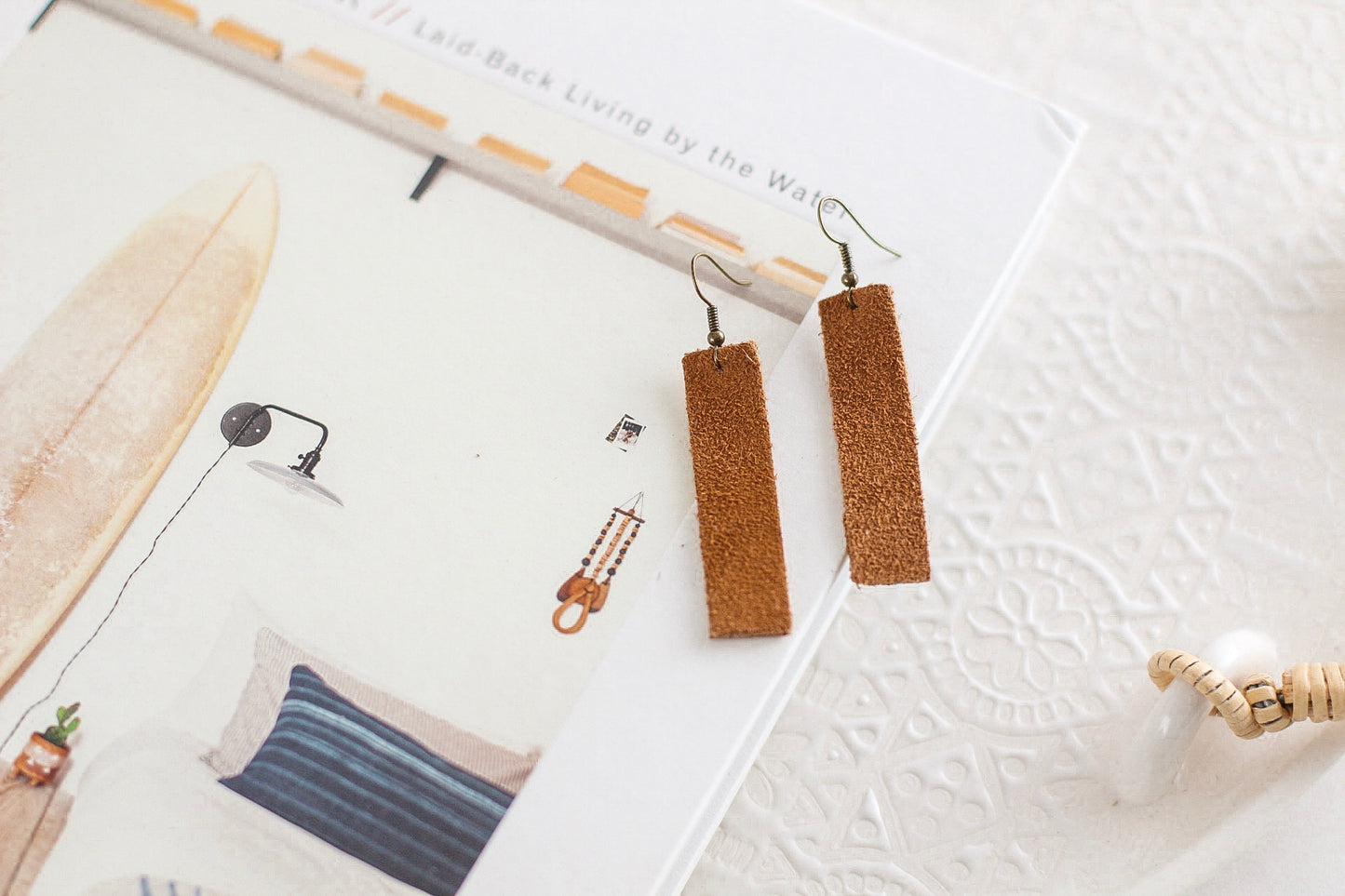 Jones & Lake Leather Drop Bar Earrings