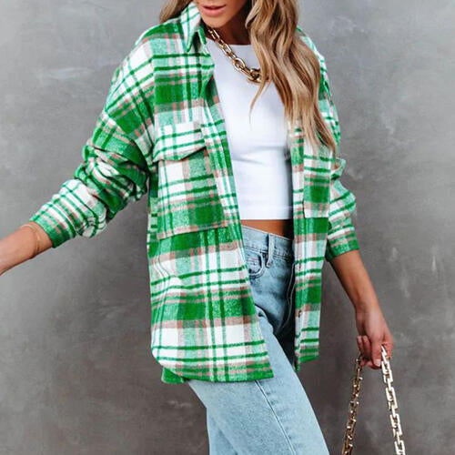 Green Plaid High Low Shacket