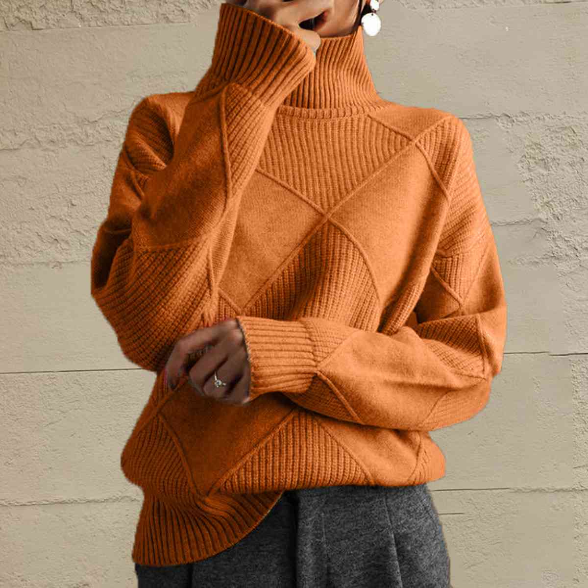Janeve Geometric Turtleneck Sweater