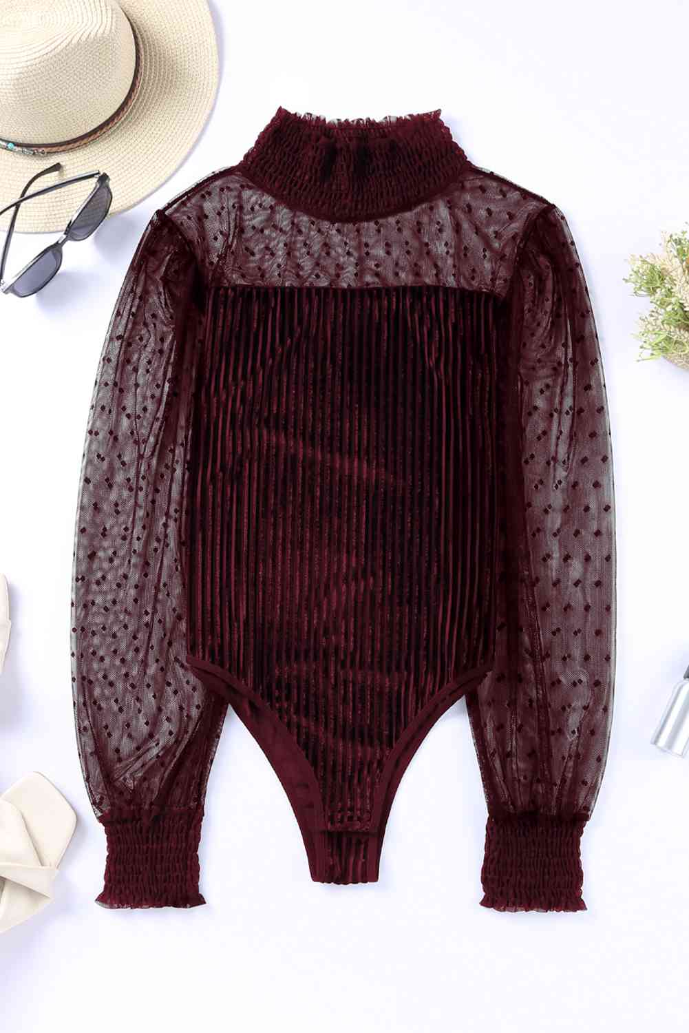 Velvet + Mesh Long Sleeve Bodysuit