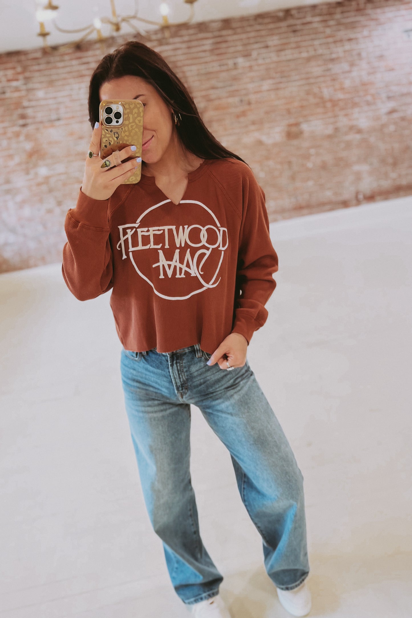 "Fleetwood Mac" Cropped Thermal Henley