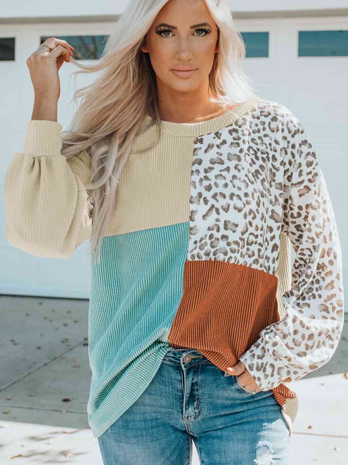 Color Block Leopard Top