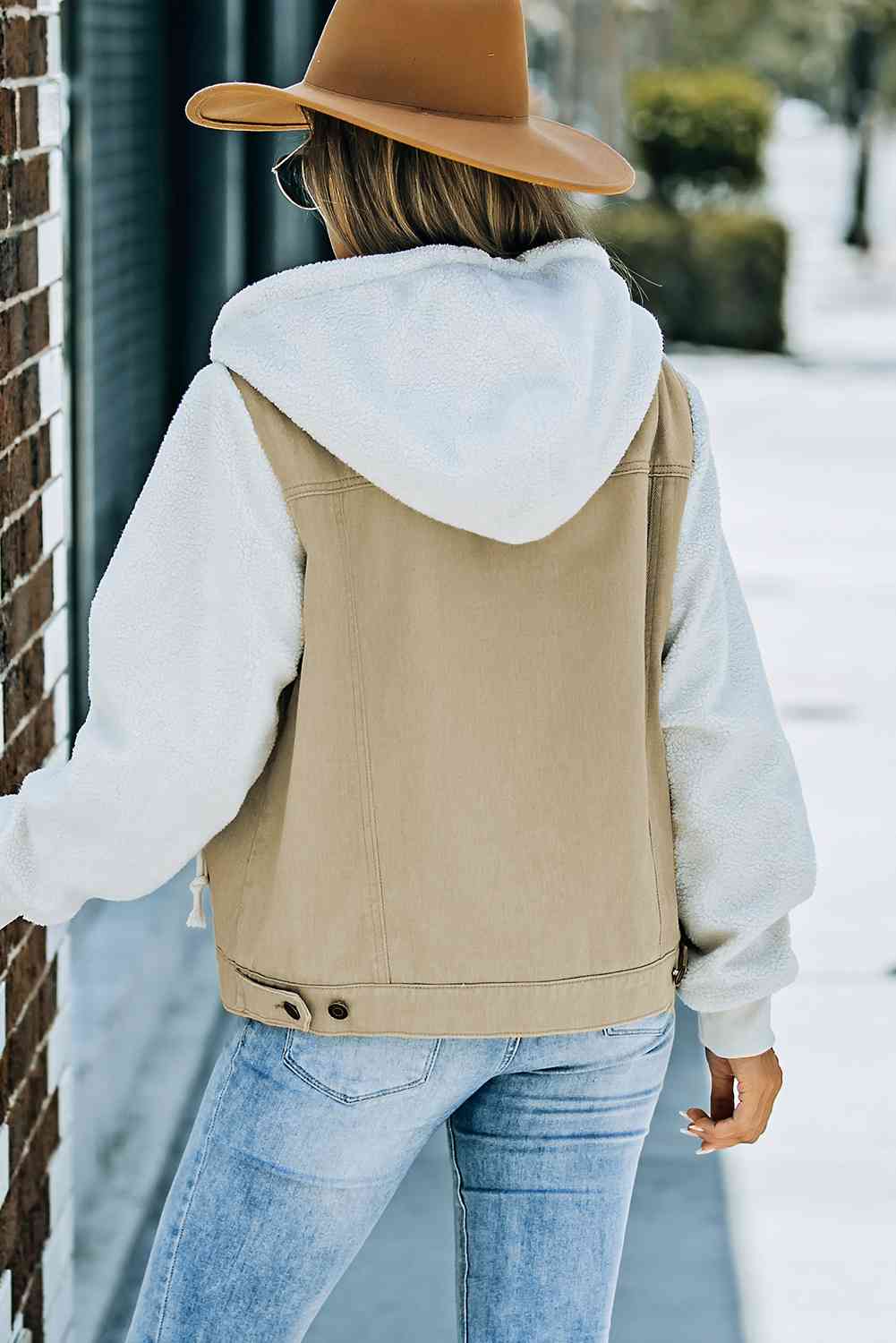 Two-Tone Sherpa Hooded Denim Jacket