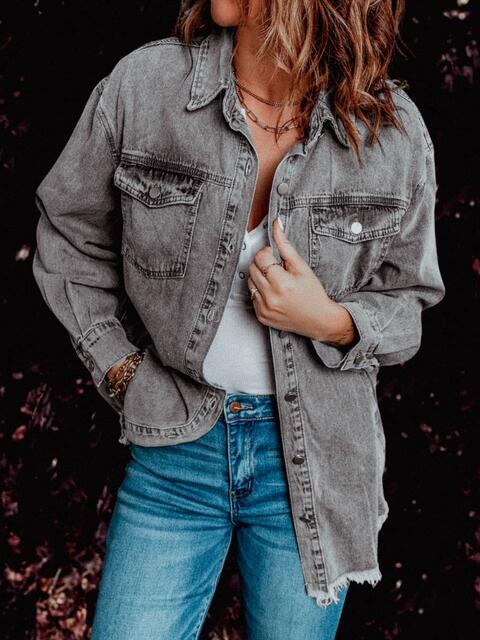 Frayed Hem Denim Shacket