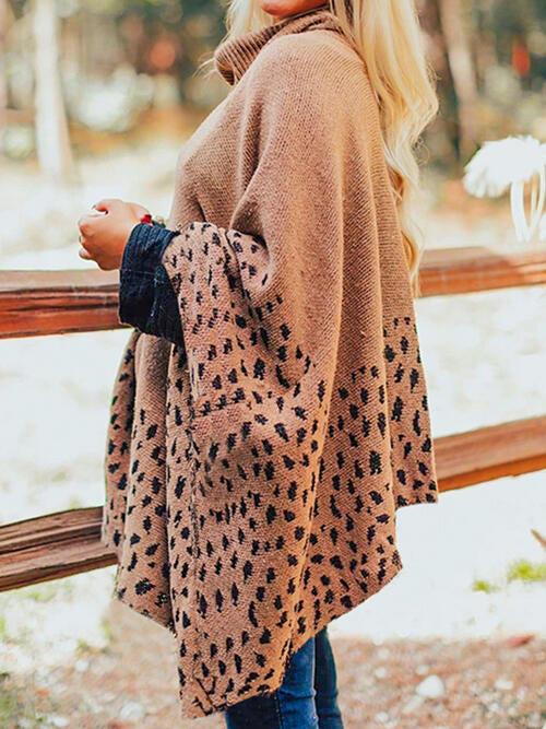 Pia Leopard Turtleneck Poncho