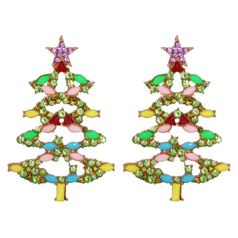 Christmas Tree Rhinestone Alloy Earrings