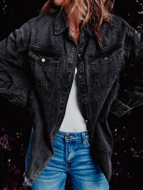 Frayed Hem Denim Shacket