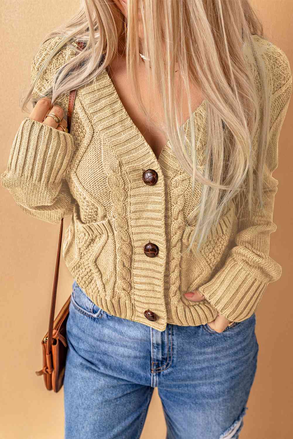 Adaline Mixed Knit Button Down Cardigan