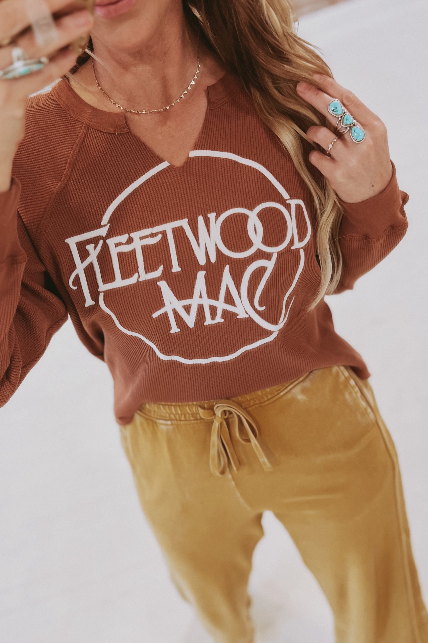 "Fleetwood Mac" Cropped Thermal Henley