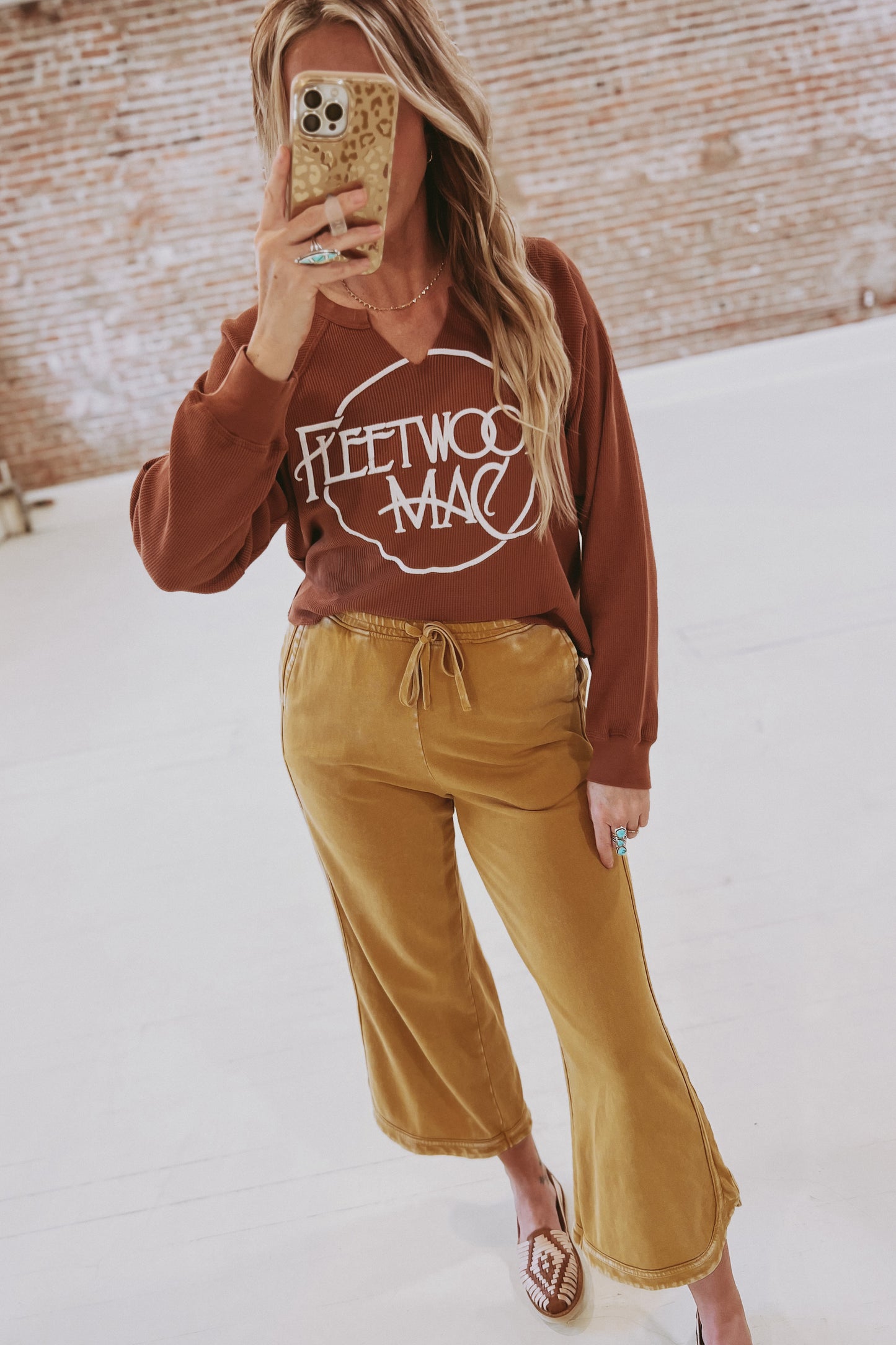 "Fleetwood Mac" Cropped Thermal Henley