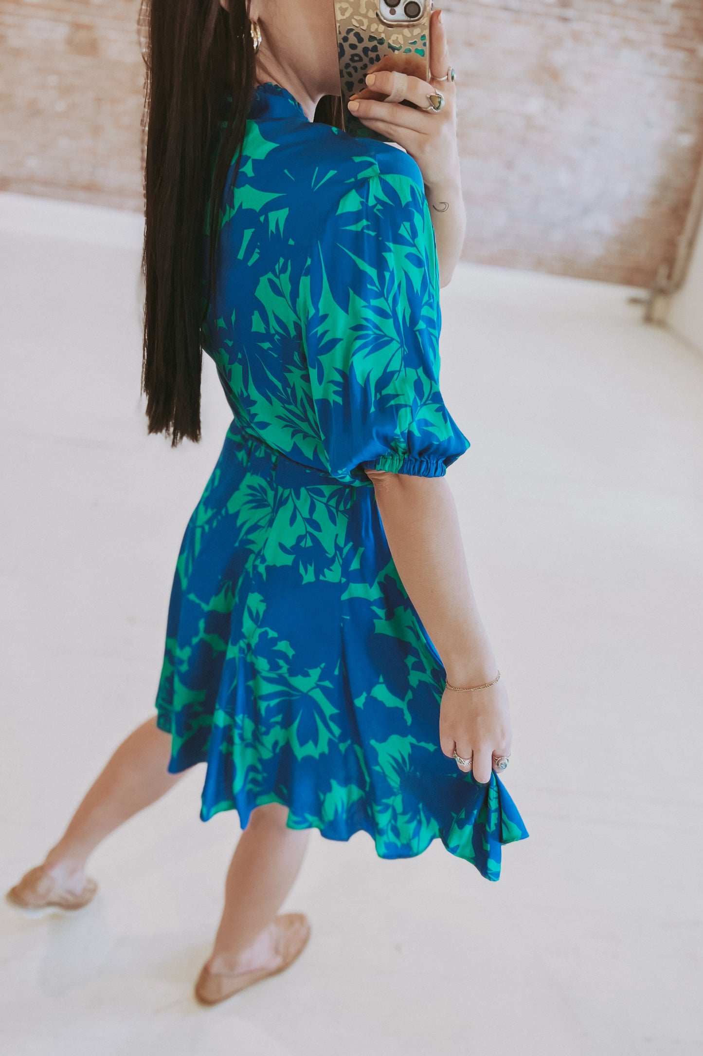 Belted Floral Godet Dress
