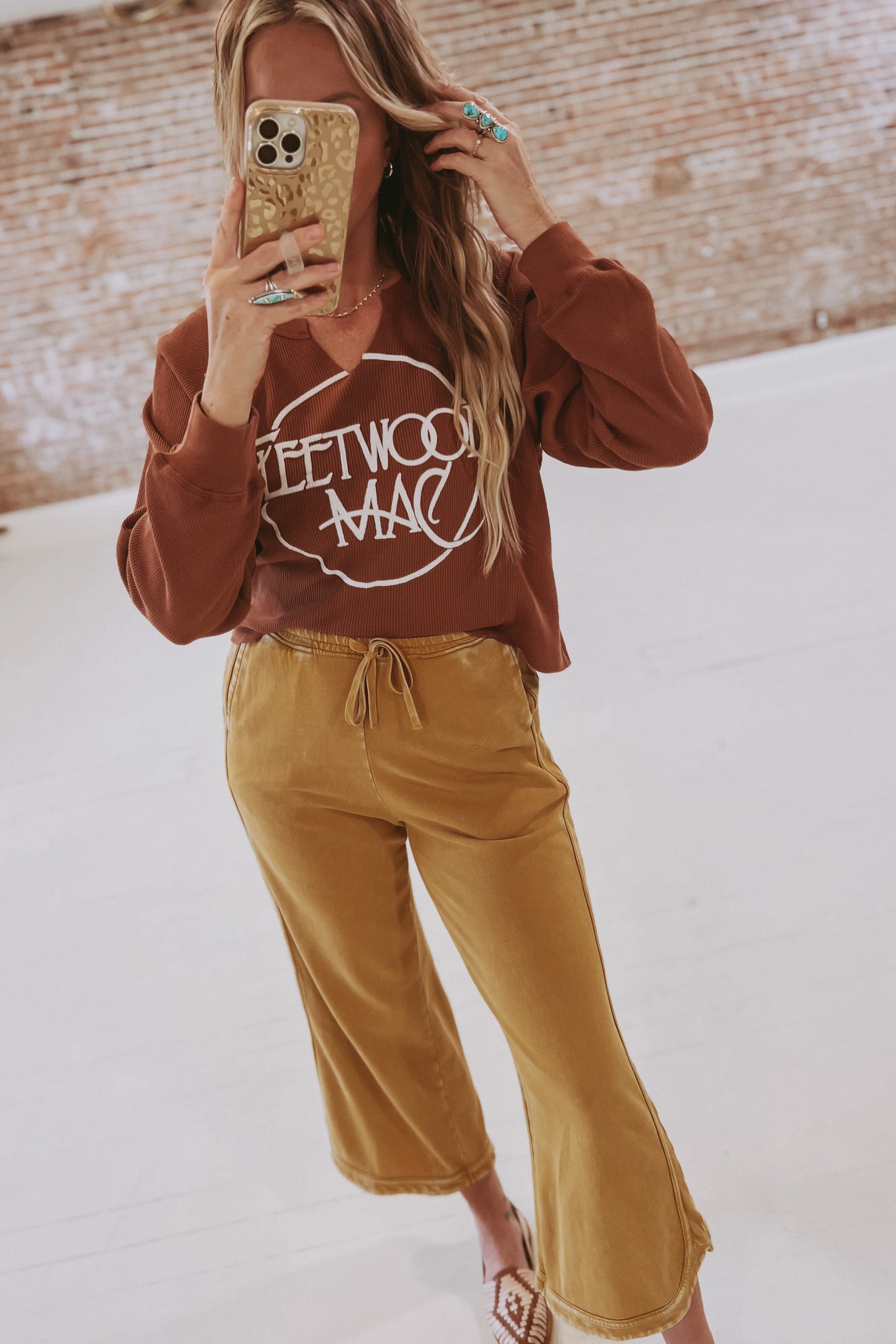 "Fleetwood Mac" Cropped Thermal Henley