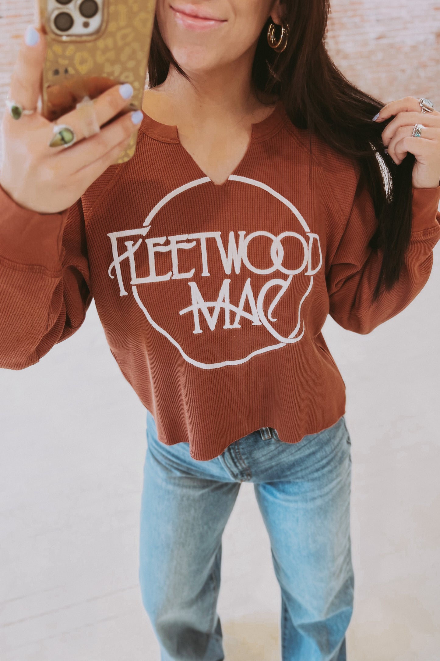 "Fleetwood Mac" Cropped Thermal Henley