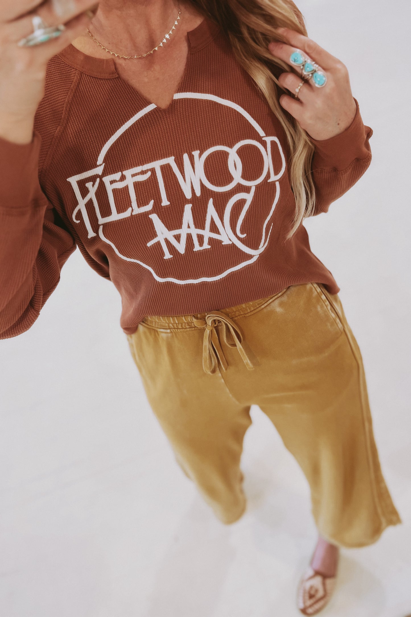 "Fleetwood Mac" Cropped Thermal Henley