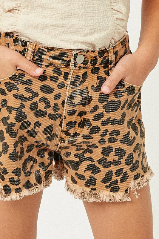 Girls Leopard Cutoff Shorts