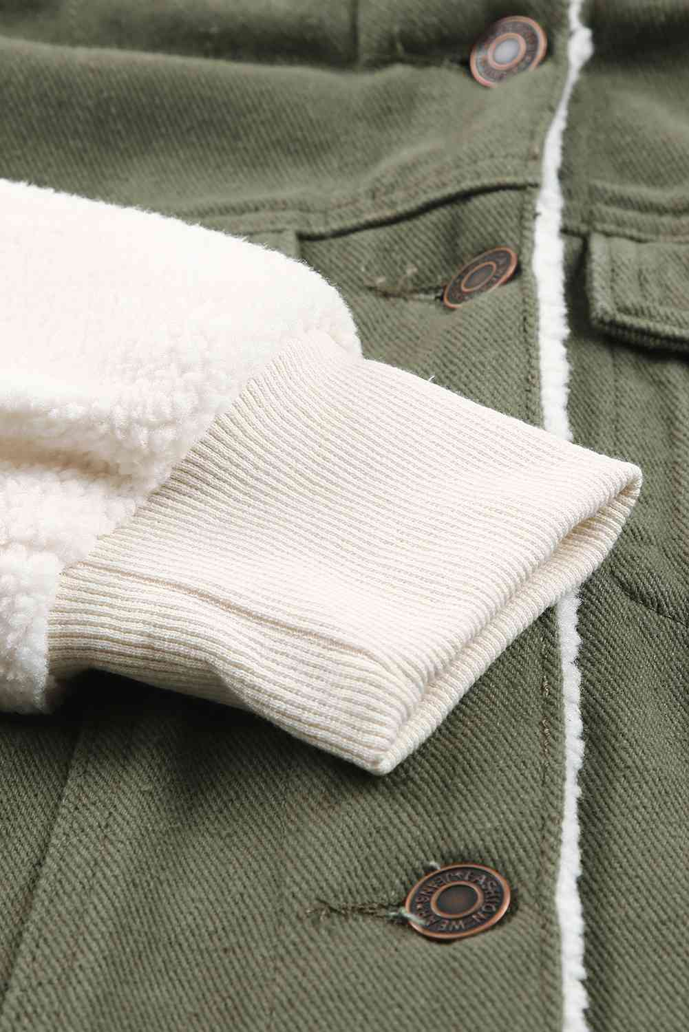 Two-Tone Sherpa Hooded Denim Jacket