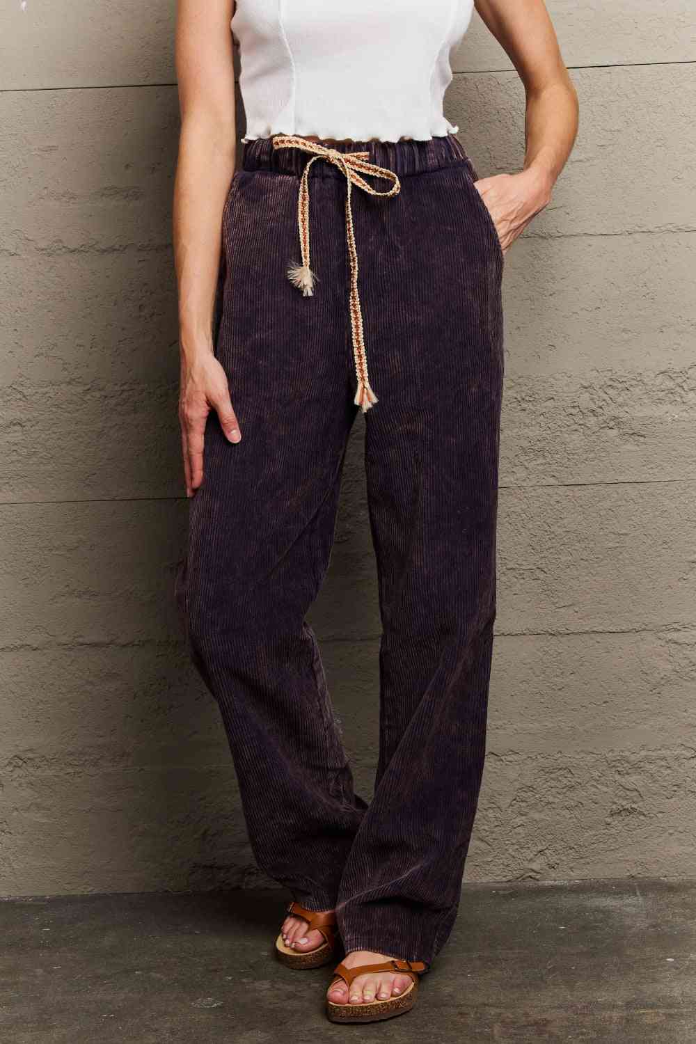 POL Leap Of Faith Corduroy Straight Fit Pants in Midnight Navy
