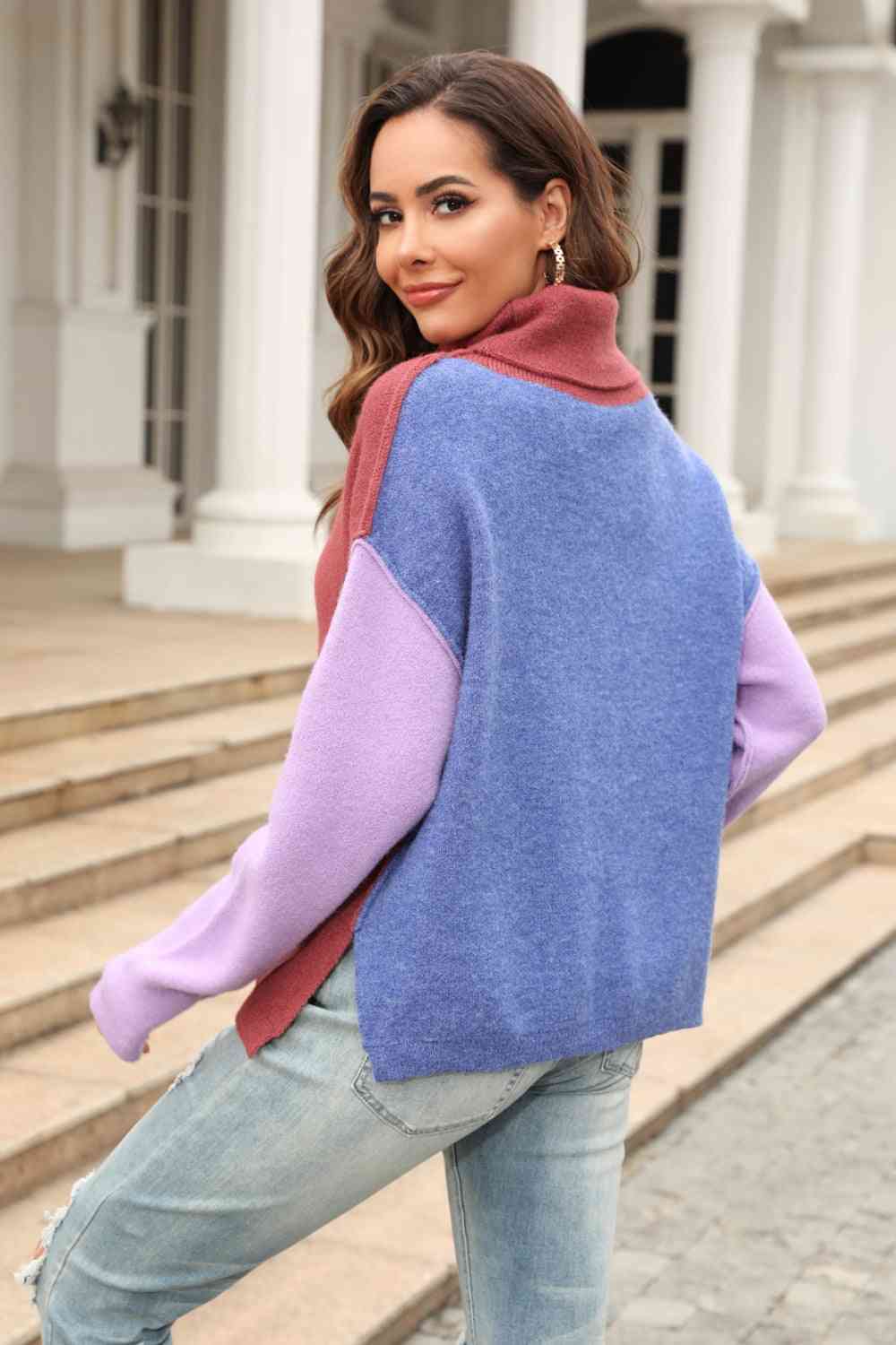 Color Block Turtleneck Sweater
