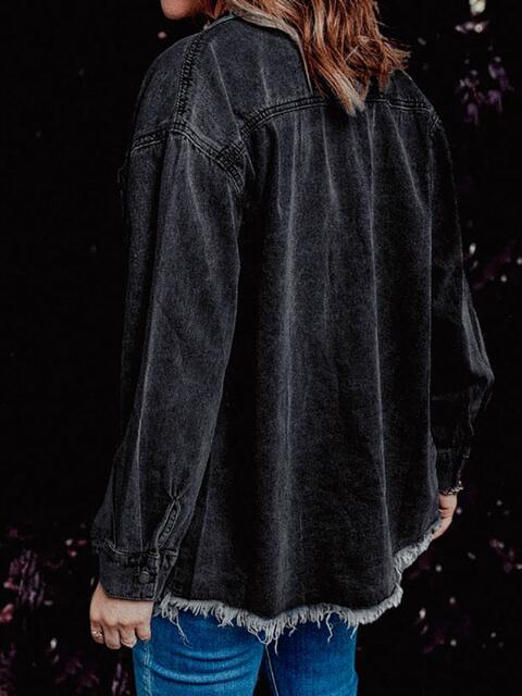 Frayed Hem Denim Shacket